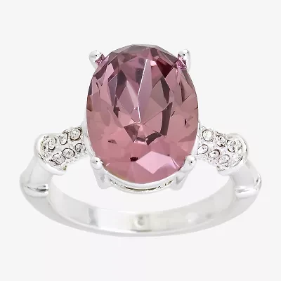Sparkle Allure Womens Pink Crystal Pure Silver Over Brass Oval Cocktail Ring