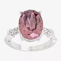 Sparkle Allure Womens Pink Crystal Pure Silver Over Brass Oval Cocktail Ring