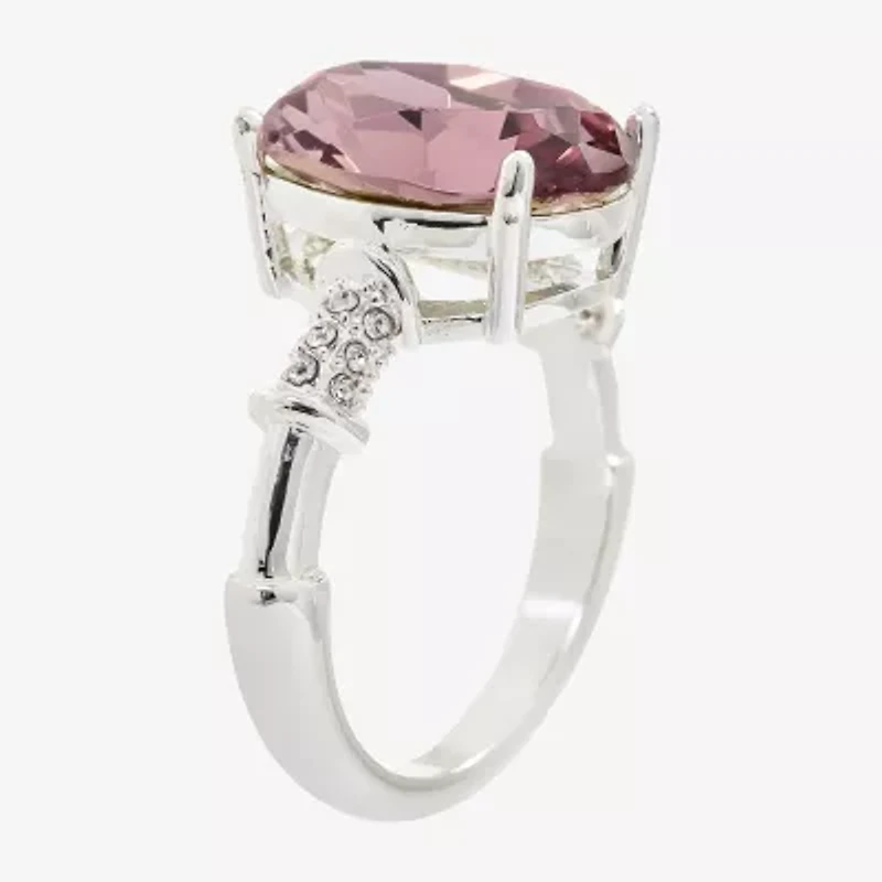Sparkle Allure Womens Pink Crystal Pure Silver Over Brass Oval Cocktail Ring