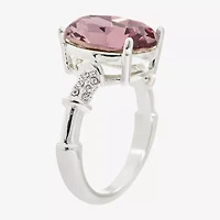 Sparkle Allure Womens Pink Crystal Pure Silver Over Brass Oval Cocktail Ring
