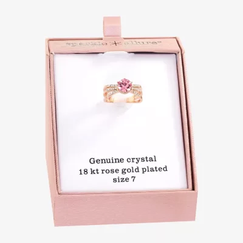 Sparkle Allure Womens Pink Crystal 18K Rose Gold Over Brass Round Cocktail Ring