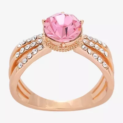 Sparkle Allure Womens Pink Crystal 18K Rose Gold Over Brass Round Cocktail Ring