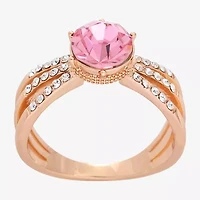 Sparkle Allure Womens Pink Crystal 18K Rose Gold Over Brass Round Cocktail Ring