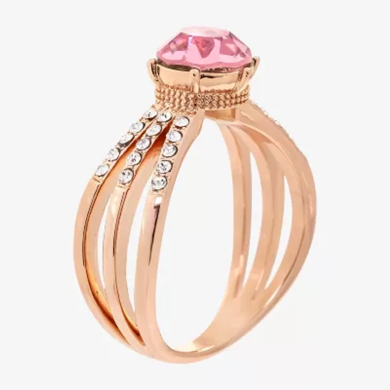 Sparkle Allure Womens Pink Crystal 18K Rose Gold Over Brass Round Cocktail Ring
