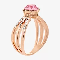 Sparkle Allure Womens Pink Crystal 18K Rose Gold Over Brass Round Cocktail Ring