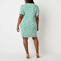 Black Label by Evan-Picone Womens Plus Short Sleeve Waves Sheath Dress
