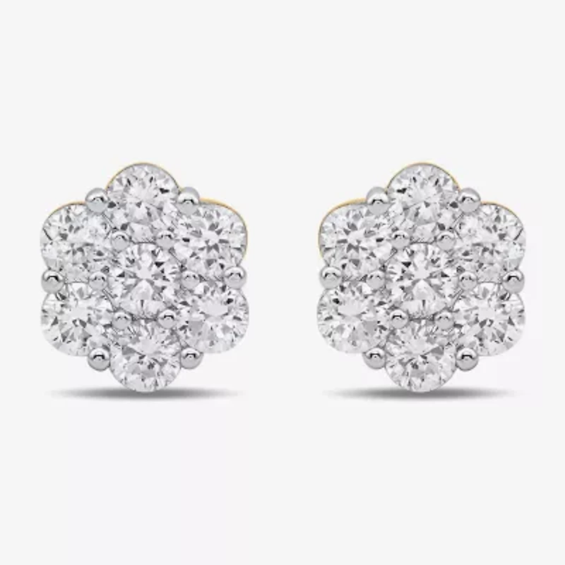 Diamond Blossom 1 CT. T.W. Lab Grown White 10K or Yellow Gold 8.2mm Flower Stud Earrings