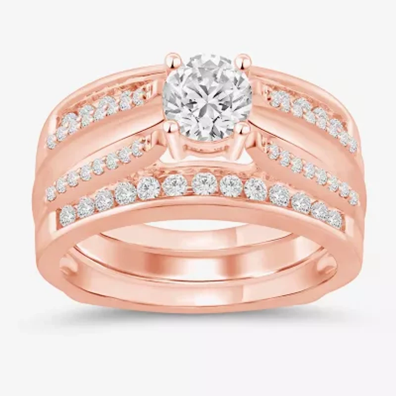 Womens 1/2 CT. T.W. Natural White Diamond 14K Gold Wedding Ring Guard