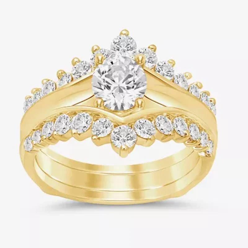 Womens 1 CT. T.W. Natural White Diamond 14K Gold Wedding Ring Guard