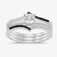 Midnight Black Womens 1/7 CT. T.W. Natural Diamond 14K White Gold Wedding Ring Guard