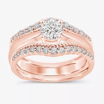 Womens 3/8 CT. T.W. Natural White Diamond 14K Rose Gold Ring Guard