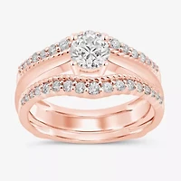 Womens 3/8 CT. T.W. Natural White Diamond 14K Rose Gold Ring Guard
