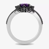 Enchanted Disney Fine Jewelry Villains Womens 1/6 CT. T.W. Genuine Purple Amethyst Sterling Silver The Little Mermaid Ursula Halo Cocktail Ring