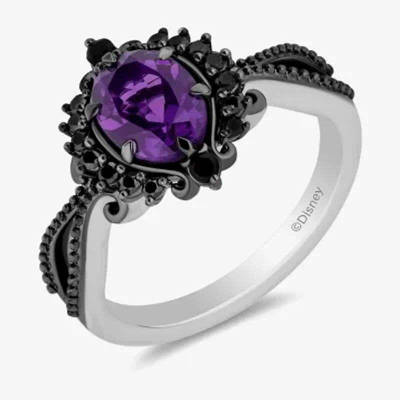 Enchanted Disney Fine Jewelry Villains Womens 1/6 CT. T.W. Genuine Purple Amethyst Sterling Silver The Little Mermaid Ursula Halo Cocktail Ring