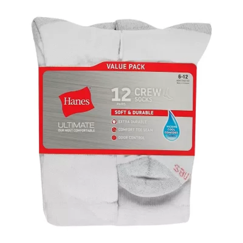 Hanes Ultimate Mens 12 Pair Crew Socks