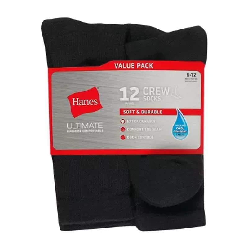 Hanes® Men's Ultimate Soft & Durable12-Pack Crew Socks