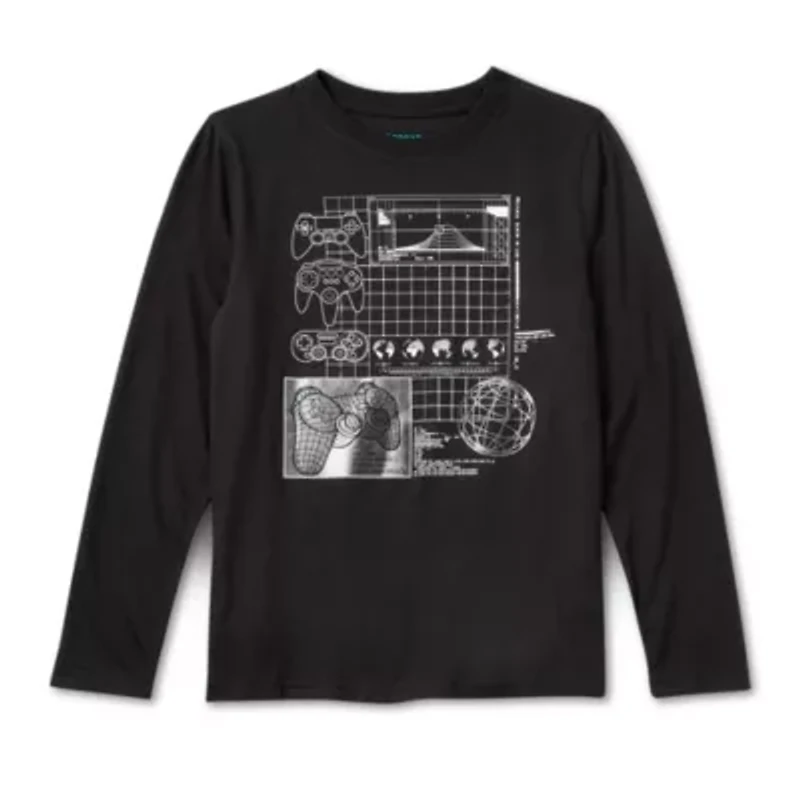 Thereabouts Little & Big Kid Boys Crew Neck Long Sleeve Regular Fit Graphic T-Shirt