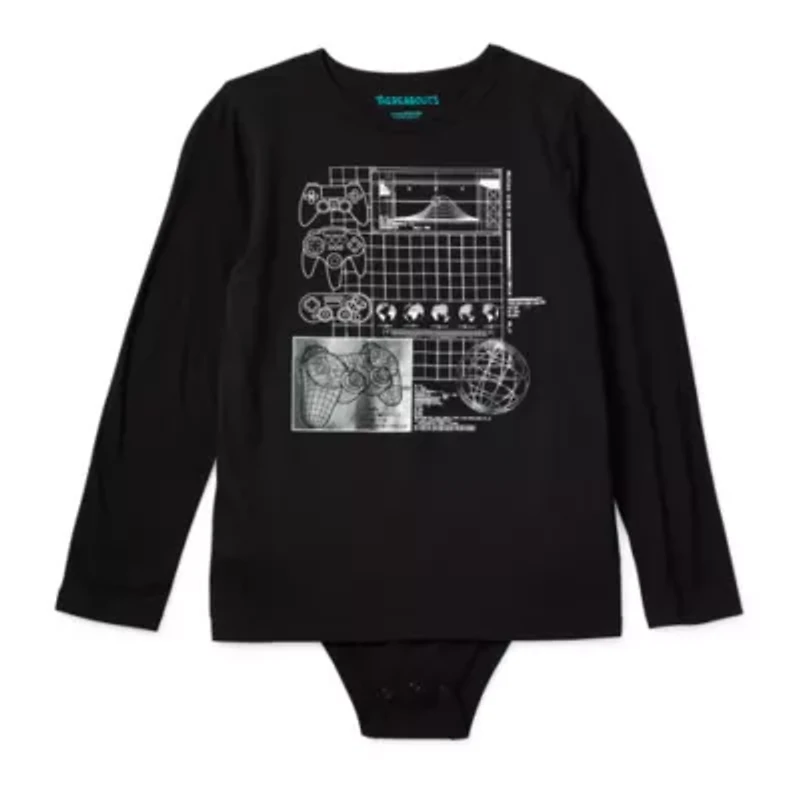 Thereabouts Little & Big Kid Boys Bodysuit Closure Easy-on + Easy-off Adaptive Crew Neck Long Sleeve
