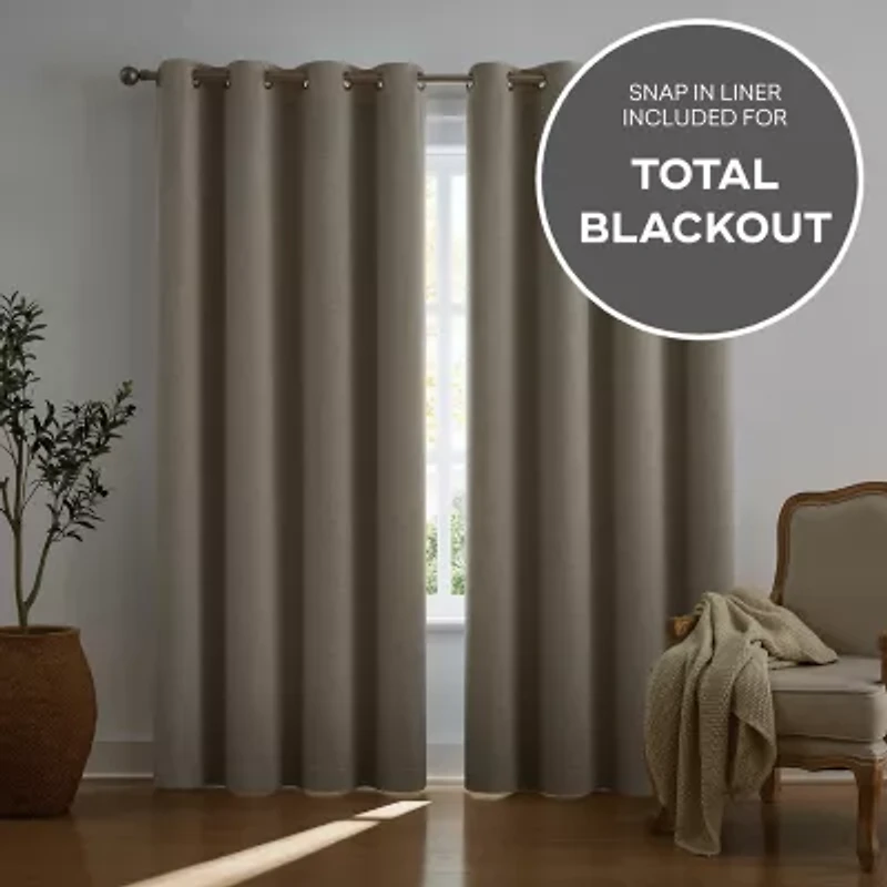 TRU-BARRIER Sunbarrier Blackout Snap Liner Grommet Top Set of 2 Curtain Panel