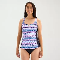 Free Country Womens Built Bra Shirred Stretch Fabric Tankini Swimsuit Top