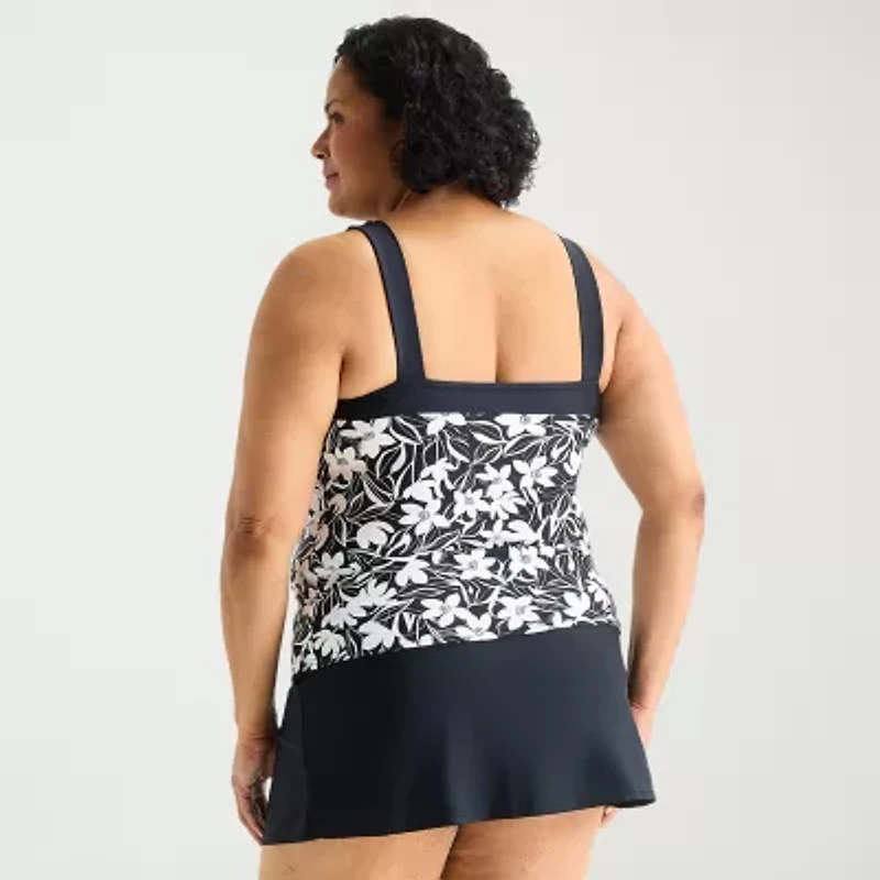 ZeroXposur Womens Comfort Straps Floral Plus Tankini Swimsuit Top
