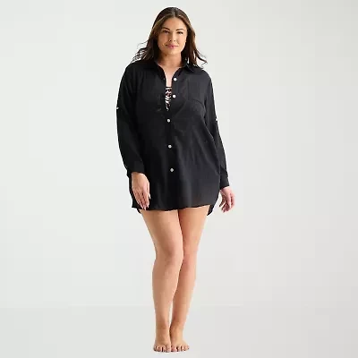 Sonnet Shores Womens Plus Dress Swimsuit Cover-Up