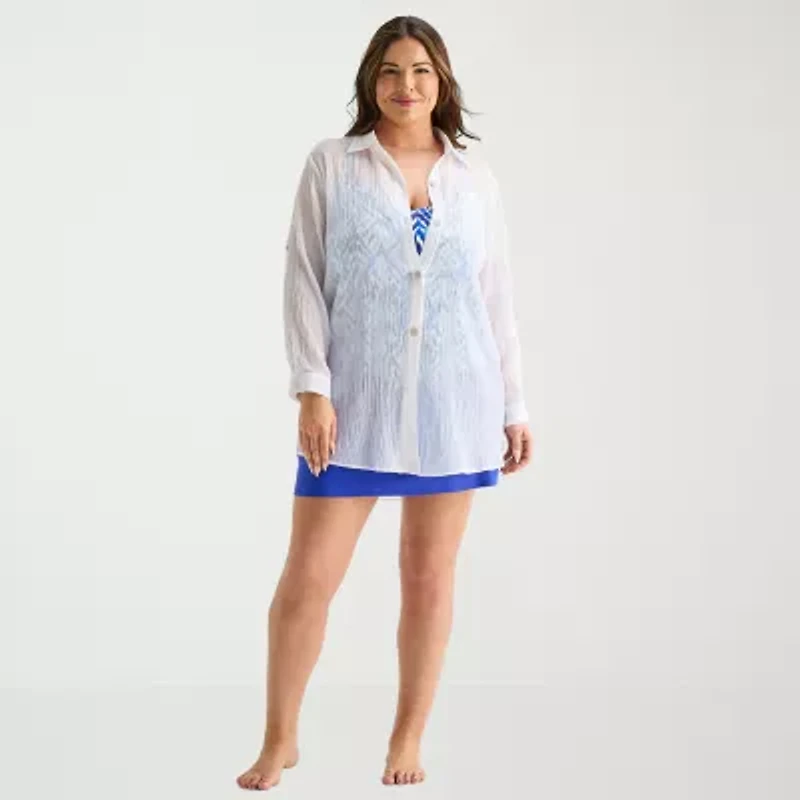 Sonnet Shores Womens Plus Dress Swimsuit Cover-Up