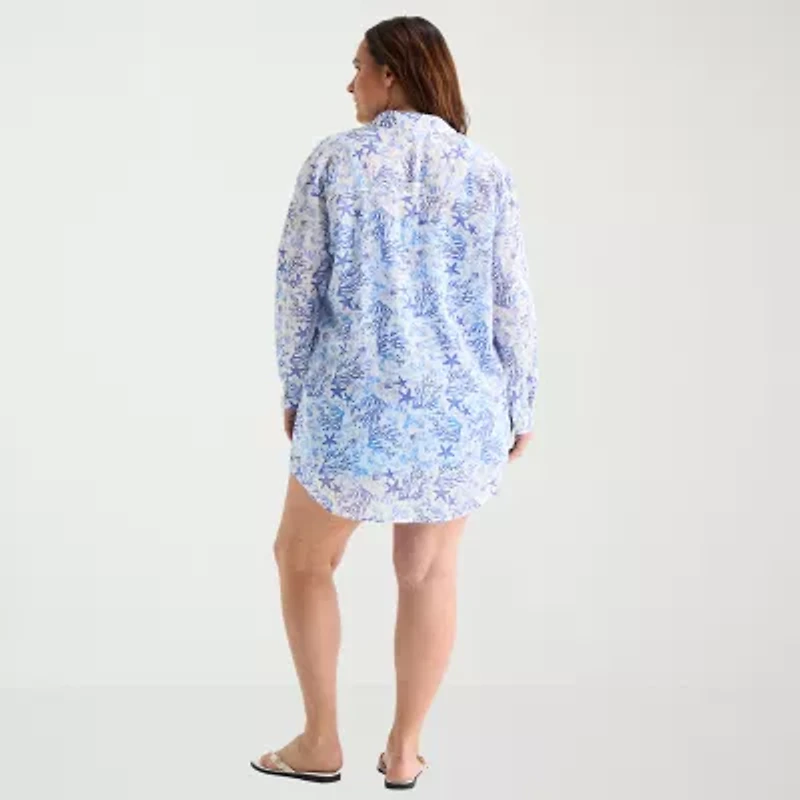 Sonnet Shores Womens Plus Dress Swimsuit Cover-Up