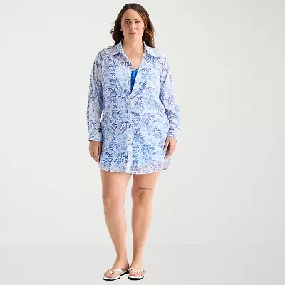Sonnet Shores Womens Plus Dress Swimsuit Cover-Up