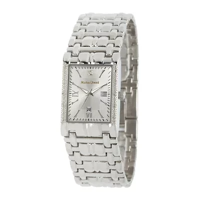 Personalized Dial Mens Diamond-Accent Square Silver-Tone Watch