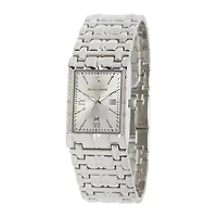 Personalized Dial Mens Diamond-Accent Square Silver-Tone Watch