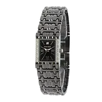 Personalized Dial Womens Diamond-Accent Square Black Bracelet Watch