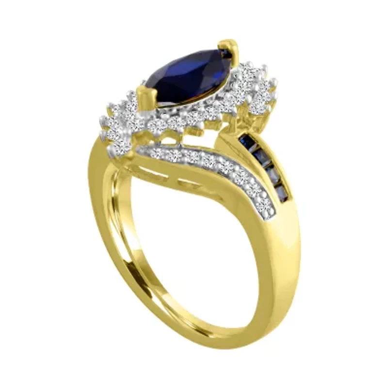 Womens Lab Created Blue Sapphire 14K Gold Over Silver Cocktail Ring