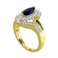 Womens Lab Created Blue Sapphire 14K Gold Over Silver Cocktail Ring