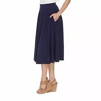 White Mark Tasmin Womens Stretch Fabric Mid Rise Midi Flared Skirt