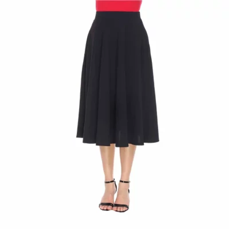 White Mark Tasmin Womens Stretch Fabric Mid Rise Midi Flared Skirt