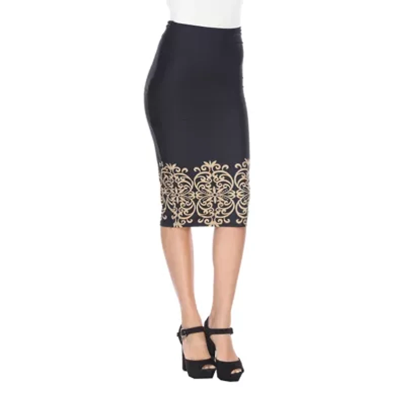 White Mark Cynthia Womens Mid Rise Stretch Fabric Midi Pencil Skirt