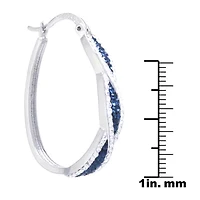 Sparkle Allure Womens Blue Crystal 35mm Oval Hoop Earrings