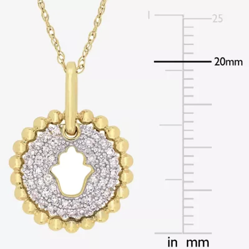Womens 1/5 CT. Natural White Diamond 10K Gold Hamsa 17 Inch Pendant Necklace
