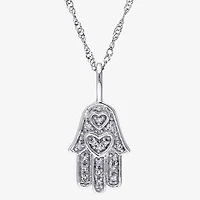 Womens Diamond Accent Natural White Diamond 14K White Gold Hamsa 17 Inch Pendant Necklace