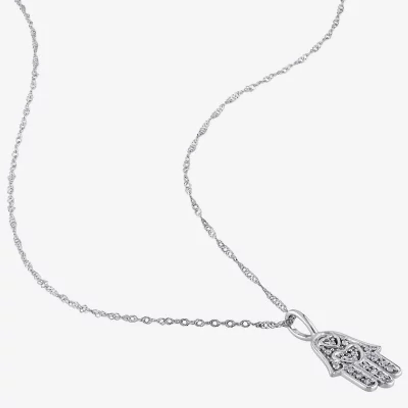 Womens Diamond Accent Natural White Diamond 14K White Gold Hamsa 17 Inch Pendant Necklace