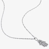 Womens Diamond Accent Natural White Diamond 14K White Gold Hamsa 17 Inch Pendant Necklace