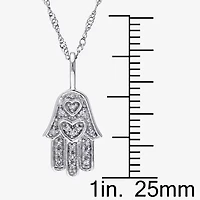 Womens Diamond Accent Natural White Diamond 14K White Gold Hamsa 17 Inch Pendant Necklace