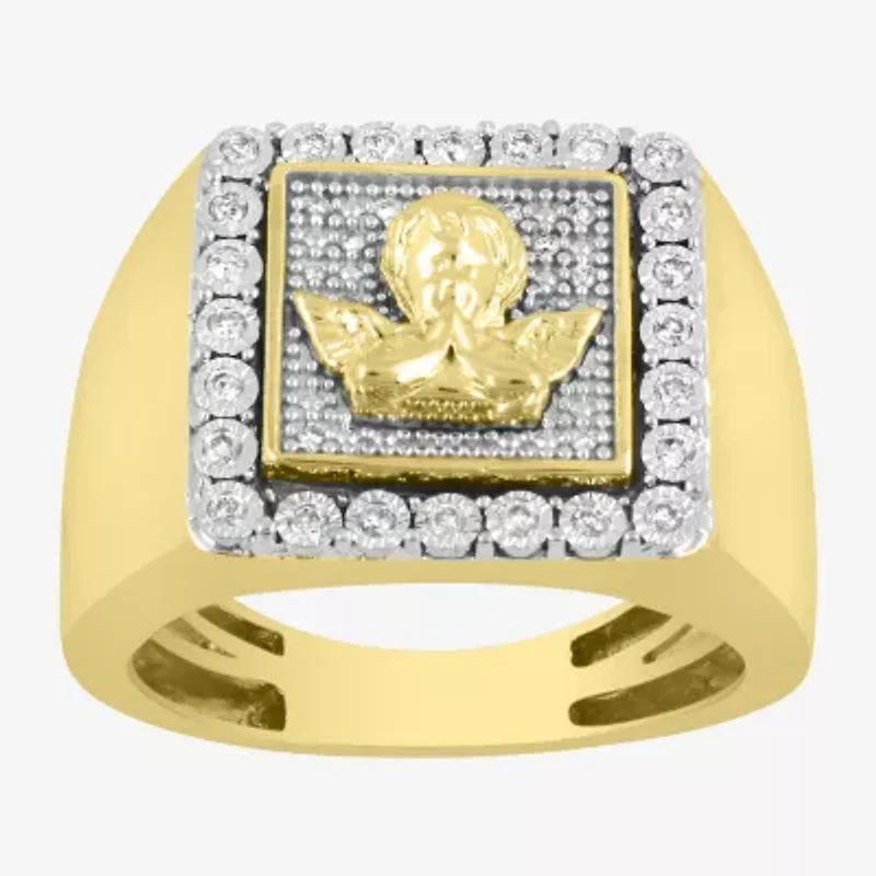 Mens 1/4 CT. T.W. Natural White Diamond 10K Gold Angel Fashion Ring
