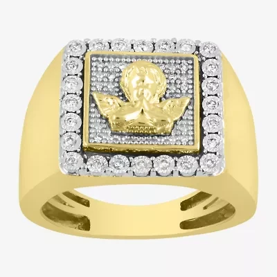 Mens 1/4 CT. T.W. Natural White Diamond 10K Gold Angel Fashion Ring