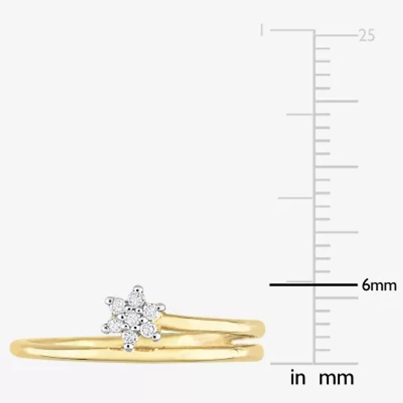 Womens Diamond Accent Natural White 18K Gold Over Silver Flower Delicate Stackable Ring