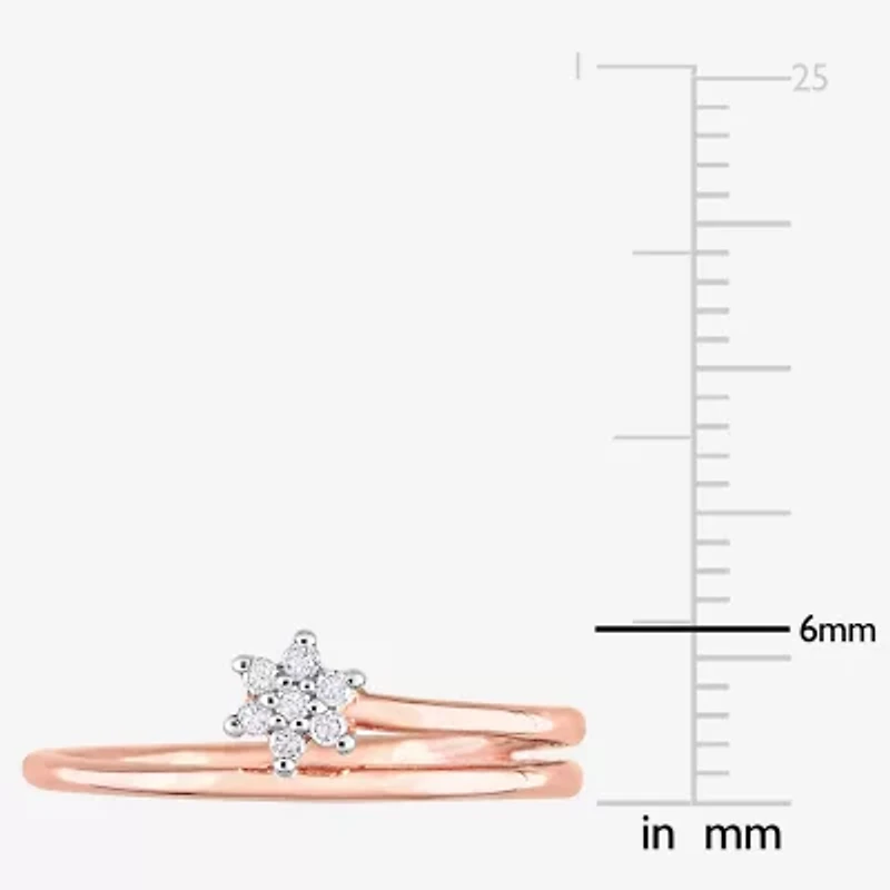 Womens Diamond Accent Natural White 18K Rose Gold Over Silver Flower Delicate Stackable Ring