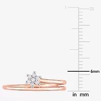 Womens Diamond Accent Natural White 18K Rose Gold Over Silver Flower Delicate Stackable Ring