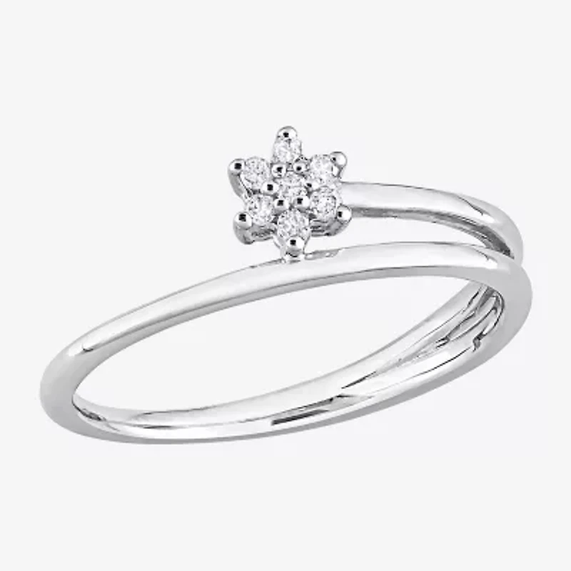 Womens Diamond Accent Natural White Sterling Silver Flower Delicate Stackable Ring