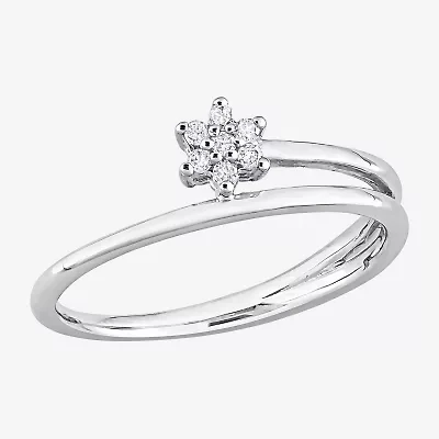 Womens Diamond Accent Natural White Sterling Silver Flower Delicate Stackable Ring
